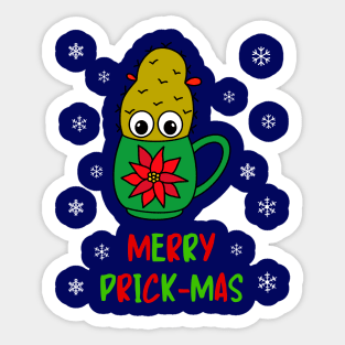 Merry Prick Mas - Small Christmas Cactus In Poinsettia Mug Sticker